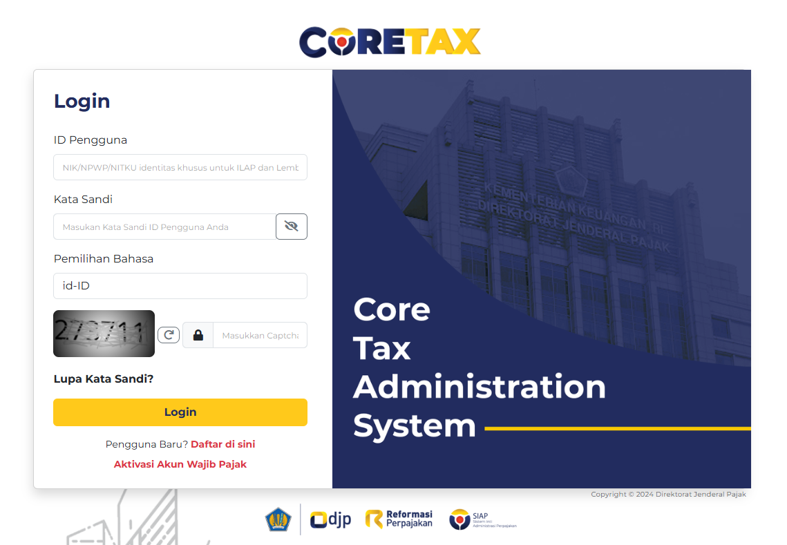 Tampilan Login Coretax